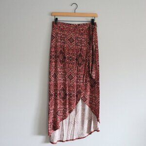 No Comment Women's Medium Colorful Stretch Open Front Tie Midi Flowy‎ Skirt